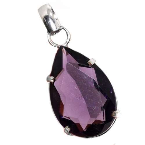 Breathtaking Pear Shape Faceted Purple Amethyst Gemstone .925 Silver Pendant