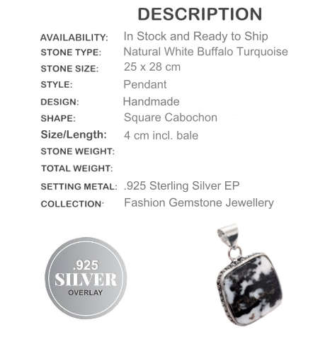 Natural White Buffalo Turquoise .925  Silver Pendant