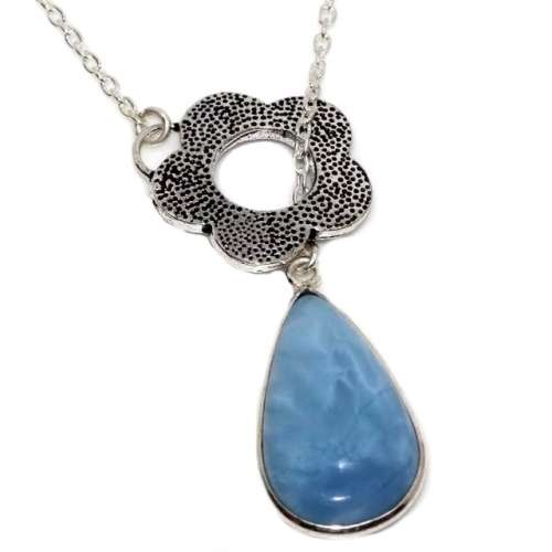NATURAL OWHYEE BLUE OPAL GEMSTONE 925 SILVER NECKLACE