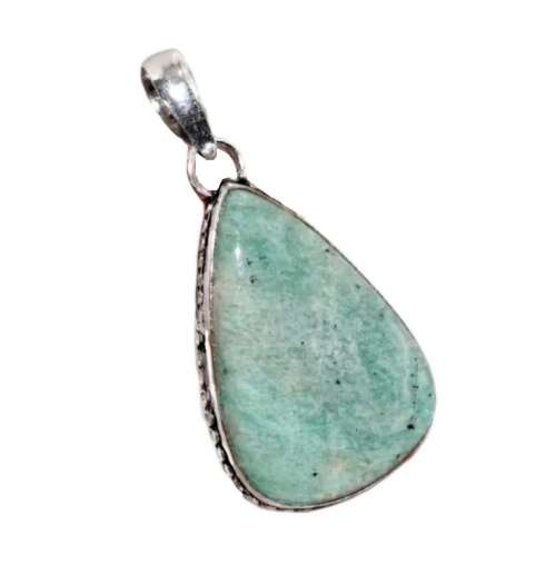 NATURAL AMAZONITE GEMSTONE SOLID .925 STERLING SILVER PENDANT