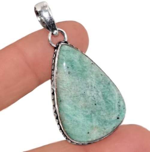 NATURAL AMAZONITE GEMSTONE SOLID .925 STERLING SILVER PENDANT