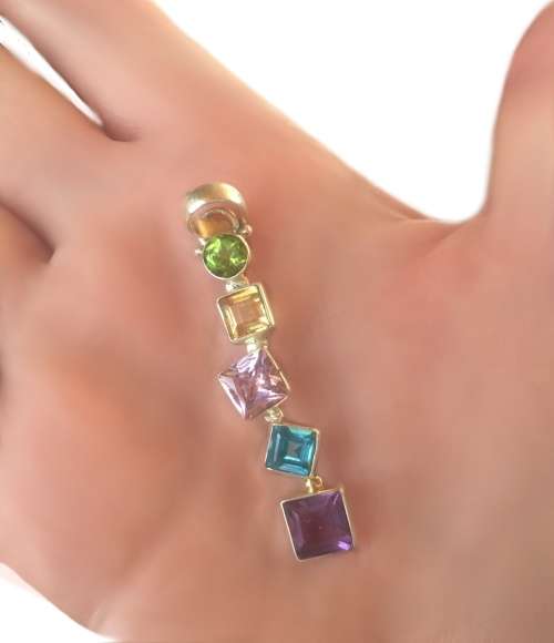 Mixed Gemstones set in Solid .925 Sterling Silver Handmade Elegant Pendant