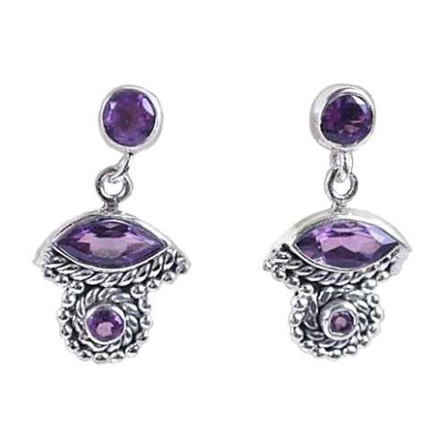 Natural Purple Amethyst Gemstone set in Solid .925 Sterling Silver Handmade Earrings