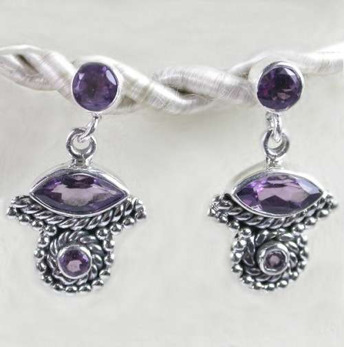 Natural Purple Amethyst Gemstone set in Solid .925 Sterling Silver Handmade Earrings