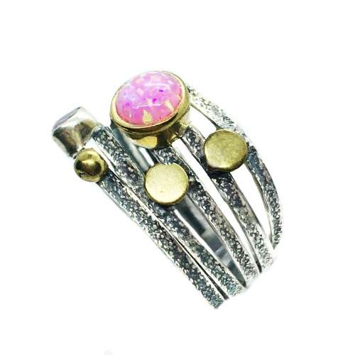 Two Tone Pink Fire Opal, Pink Topaz Gemstone Solid .925 Silver Ring Size Us 8