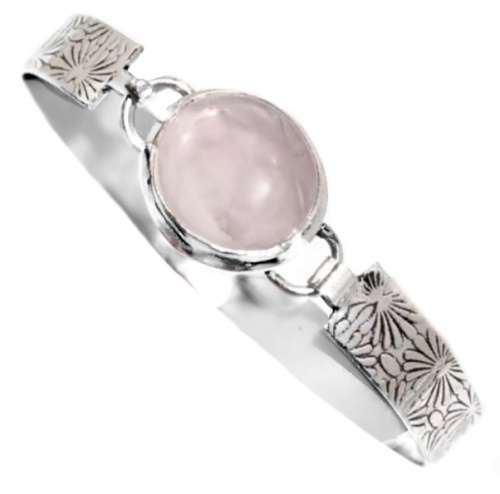 Natural Rose Quartz Gemstone .925 Silver Bangle