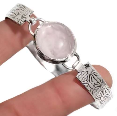 Natural Rose Quartz Gemstone .925 Silver Bangle