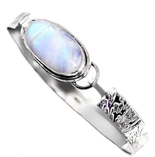NATURAL RAINBOW MOONSTONE GEMSTONE .925  SILVER BANGLE