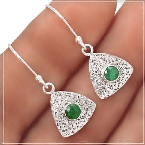 Natural Emerald Solid .925 Sterling Silver Earrings