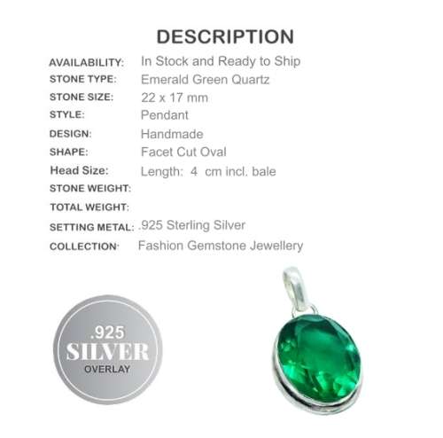 Emerald Quartz Oval Gemstone 925 Silver Pendant