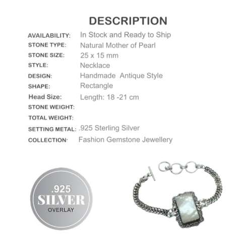 Natural Mother of Pearl , .925  Sterling Silver Bracelet