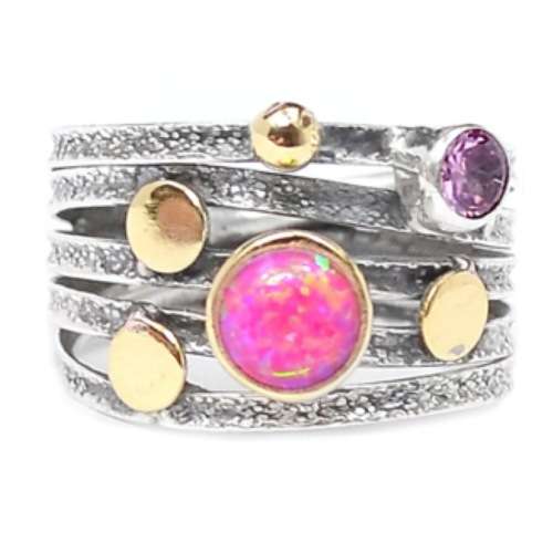 Two Tone Pink Fire Opal, Pink Topaz Gemstone Solid .925 Silver Ring Size Us 8