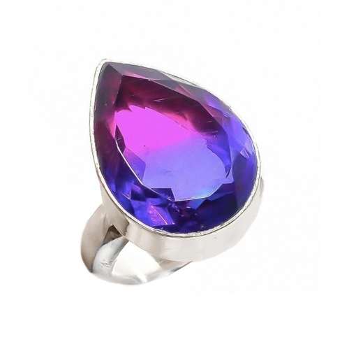 Bi-Colour Tourmaline Gemstone Hallmarked 925 Silver Ring Size 6
