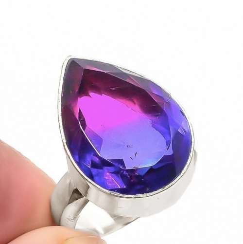 Bi-Colour Tourmaline Gemstone Hallmarked 925 Silver Ring Size 6