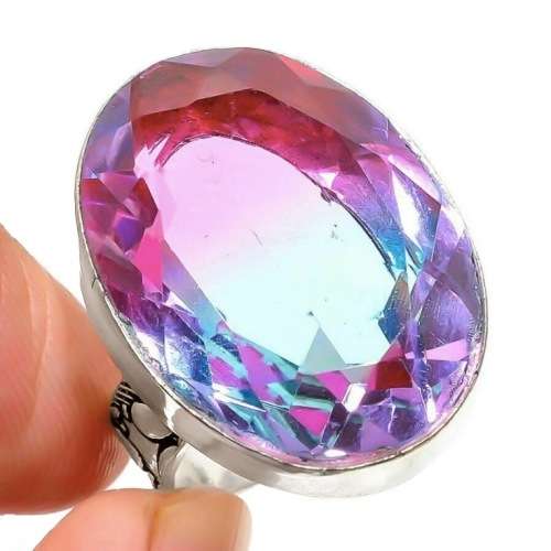 BI-COLOUR TOURMALINE GEMSTONE HALLMARKED 925 SILVER RING SIZE 8