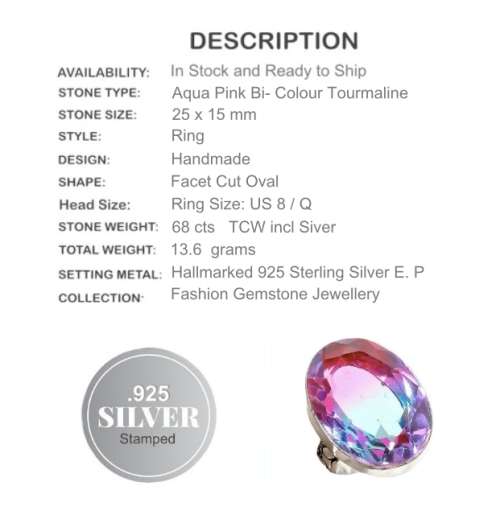 BI-COLOUR TOURMALINE GEMSTONE HALLMARKED 925 SILVER RING SIZE 8