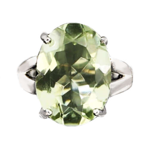 Top Class Natural Oval Green Amethyst Prasiolite Gemstone  .925 Silver Ring Size 8