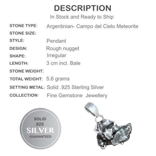 Natural Gibeon Meteorite Solid .925 Solid Sterling Silver