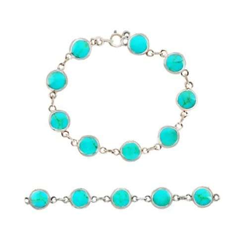 Fine Turquoise Enamel Gemstone .925 Silver Bracelet