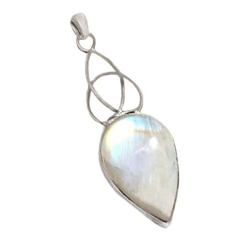 Breathtaking Top Grade Celtic Knot Design Natural Rainbow Moonstone Solid .925 Silver Pendant