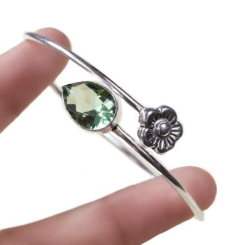 Green Amethyst Gemstone .925 Silver Adjustable Bangle