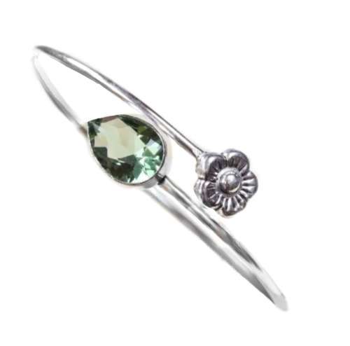 Green Amethyst Gemstone .925 Silver Adjustable Bangle
