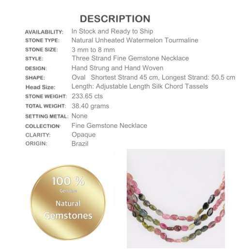 233.65 cts Brazilian Natural Unheated Watermelon Tourmaline Gemstone Necklace