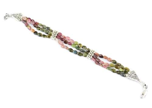 128.95 cts Natural Unheated Watermelon Tourmaline Gemstone Silver Bracelet