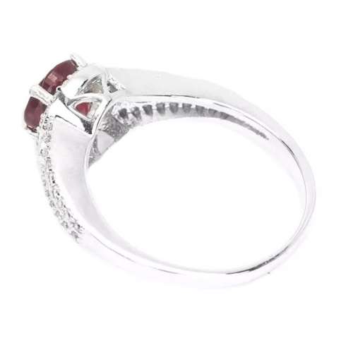 Natural Ruby and White Cubic Zirconia Gemstone Solid .925 Sterling Silver Ring Size US 6 or M