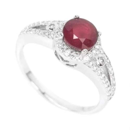 Natural Ruby and White Cubic Zirconia Gemstone Solid .925 Sterling Silver Ring Size US 6 or M