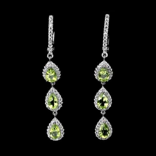 Natural Unheated Peridot, White CZ Gemstone Solid .925 Sterling Silver 14KW/Gold Earrings
