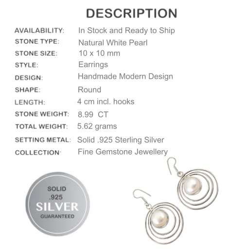 8.99 cts Natural White Pearl Solid .925 Sterling Silver Earrings