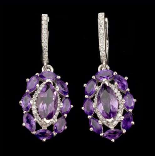 Natural Unheated Purple Amethyst & White Cubic Gemstone Solid .925 Sterling Silver Set