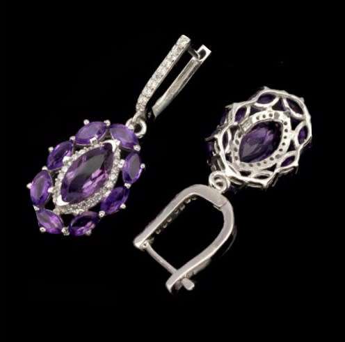 Natural Unheated Purple Amethyst & White Cubic Gemstone Solid .925 Sterling Silver Set