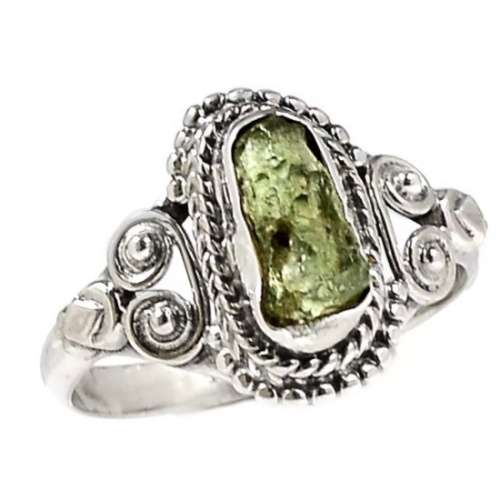 Indonesian Bali-Java  Genuine Czech Moldavite Solid .925 Sterling Silver Ring Size US 7.5