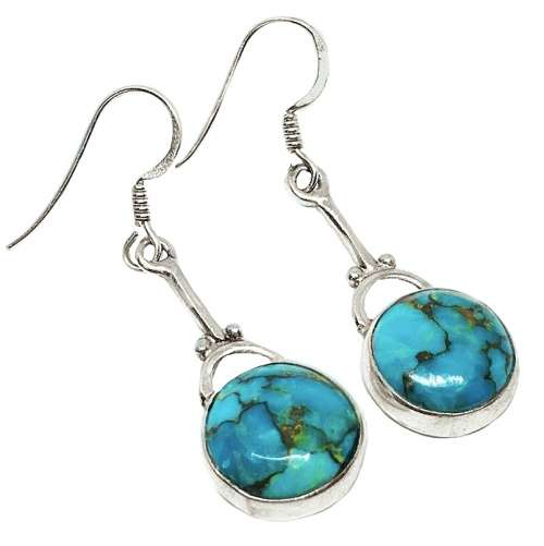 Natural Copper Turquoise Gemstone .925 Sterling Silver Earrings