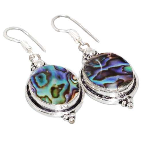 Natural New Zealand Abalone Paua Gemstone 925 Sterling Silver Earrings