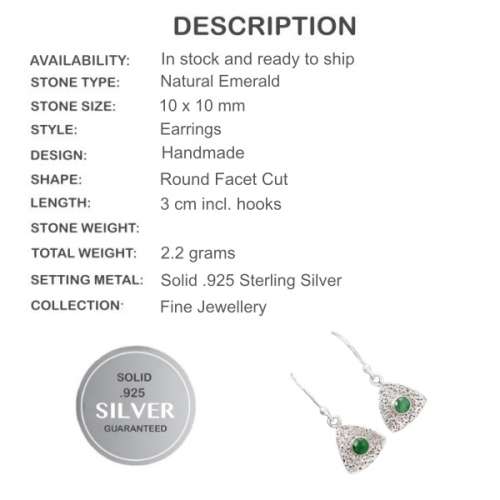 Natural Emerald Solid .925 Sterling Silver Earrings
