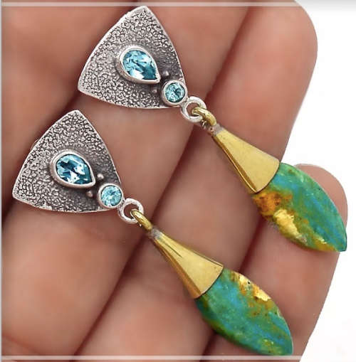 Reserved for Ndebeledoll Peruvian Blue Opal, Blue Topaz Set in Solid .925 Sterling Silver Earrings