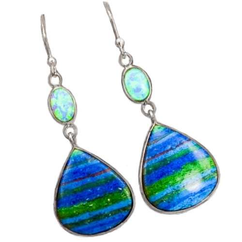 Vibrant Rainbow Calsilica Solid. 925 Sterling Silver Earrings