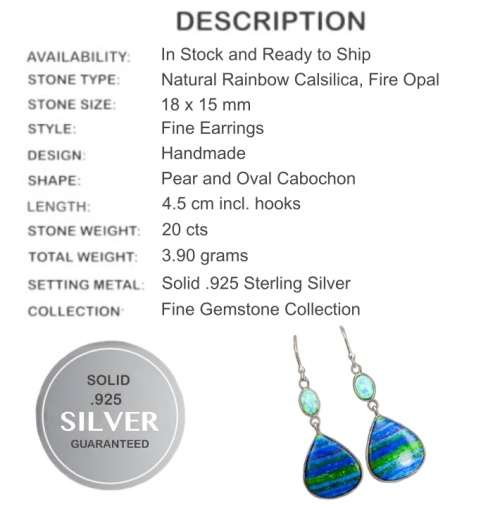 Vibrant Rainbow Calsilica Solid. 925 Sterling Silver Earrings