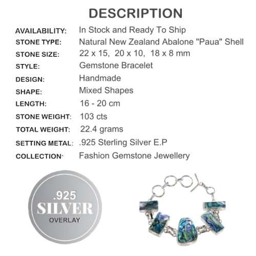 Handmade Natural New Zealand Abalone .925 Sterling Bracelet