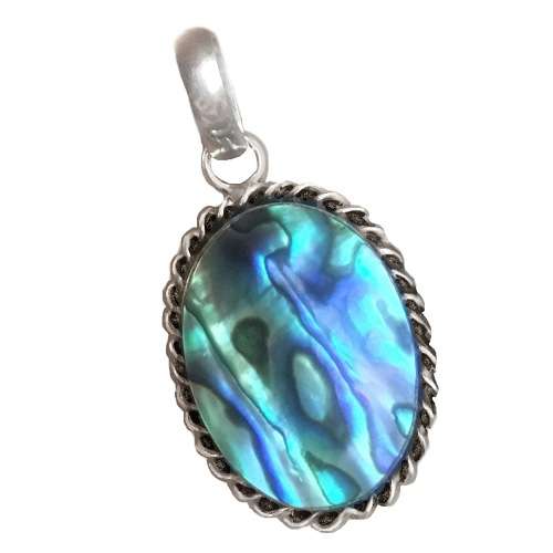 Natural New Zealand Paua Shell AKA Abalone 925 Sterling Silver Pendant