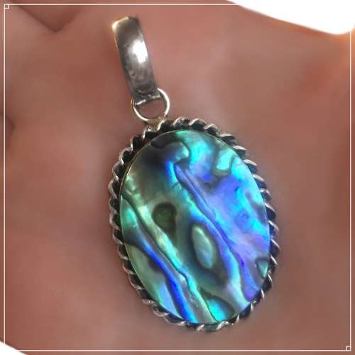Natural New Zealand Paua Shell AKA Abalone 925 Sterling Silver Pendant