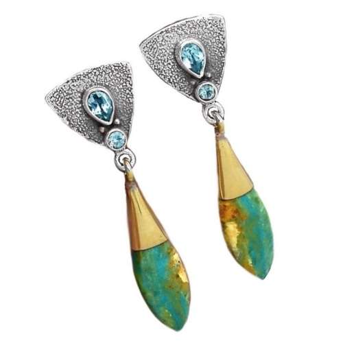 Reserved for Ndebeledoll Peruvian Blue Opal, Blue Topaz Set in Solid .925 Sterling Silver Earrings