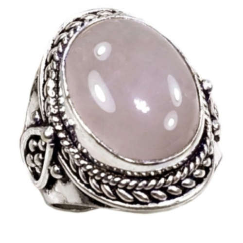 Handmade Natural Rose Quartz Gemstone .925 Sterling Silver Ring Size  6.5 OR N