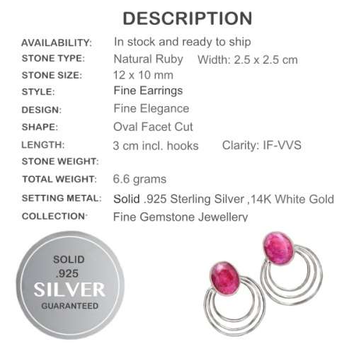 Modern Indian Red Ruby, Gemstone Solid .925 Sterling Silver Stud Earrings