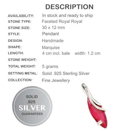 Modern Indian Ruby Marquise Gemstone Solid .925 Sterling Silver Pendant