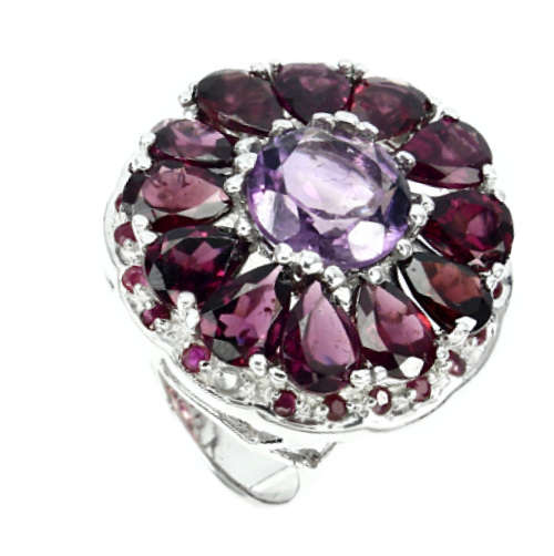 58.0 cts Genuine Unheated Amethyst Rhodolite Garnet, Ruby .925 Solid Sterling Silver