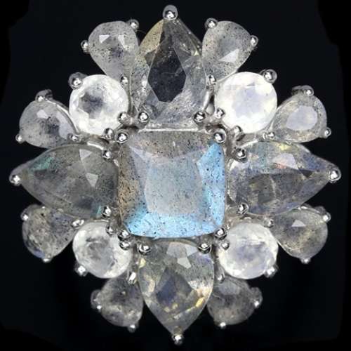 Natural Unheated Blue Fire Labradorite, Moonstone  Solid .925 S/ Silver Sz 5.5